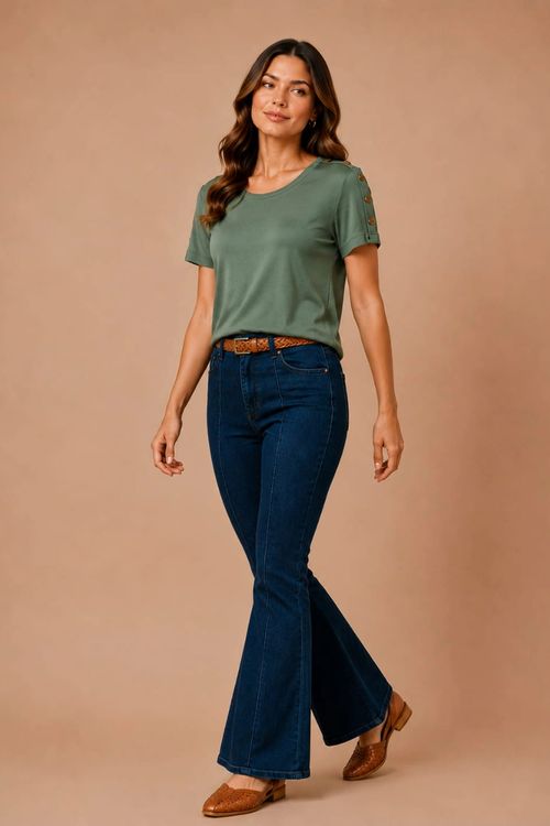 Calca flare demim JEANS ESCURO